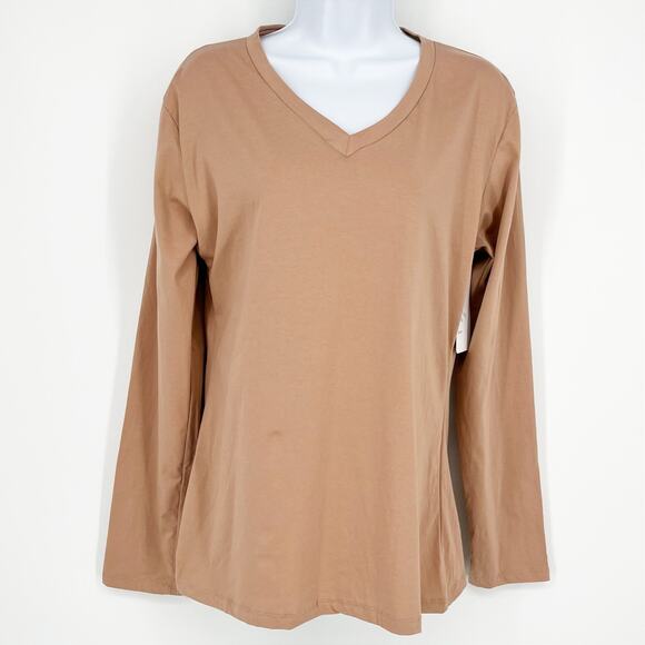 Love Nation Long Sleeve V-Neck Tee in Latte Plus Size 3X-Large - Picture 1 of 8